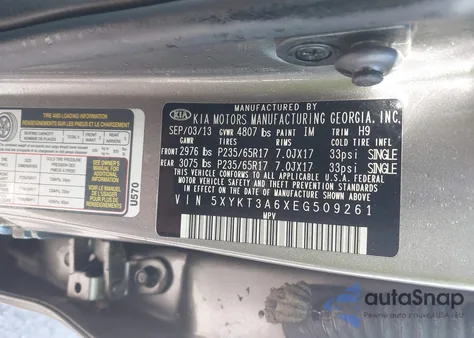 2014 Kia Sorento Lx z USA, uszkodzony, nr VIN 5XYKT3A6XEG509261